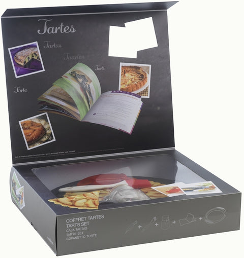 Giftset Tarts 28 cm bakvorm met bakkwast, decoroller en receptenboekje